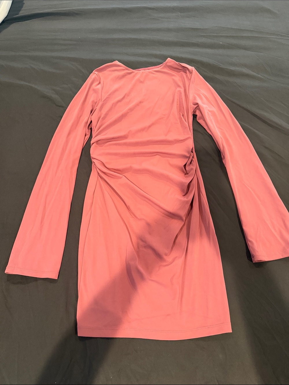 HALARA Dusty Rose Long Sleeve Ruched Side Dress